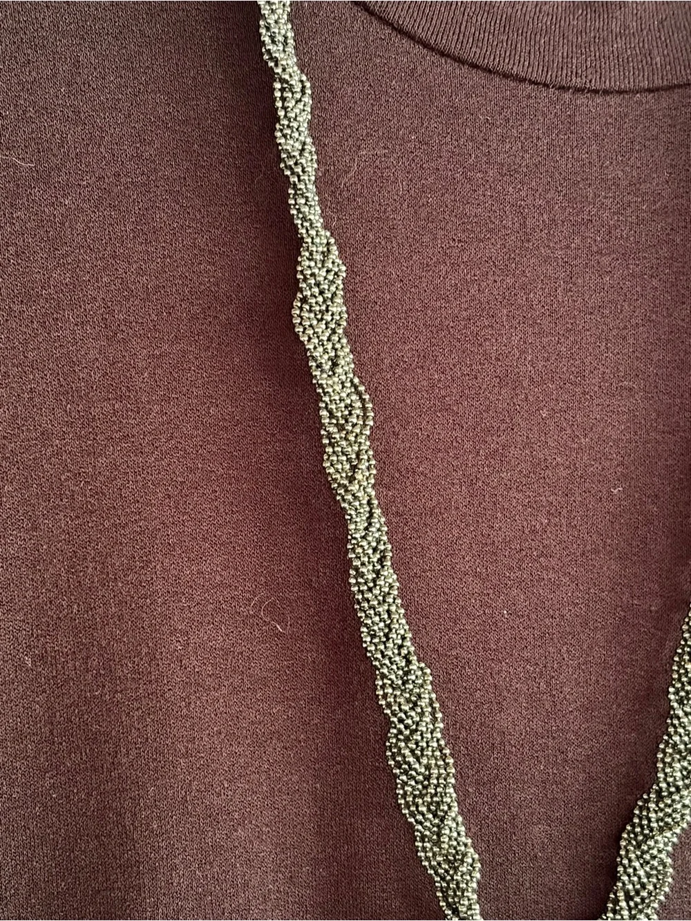 Long Gunmetal Beaded Tassel Necklace Braided Tiny Bead Statement 32”